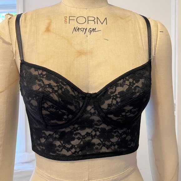 ASOS Black Lace Underwire Longline Bustier Bra, Size S, 34B - Picture 1 of 9